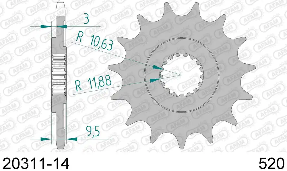 Honda cr 250 r 250 pignone afam 20311-14 passo 520 1988 2002 Occasione