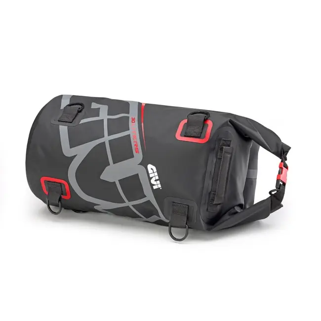 Reso Gratuito Borsa a rullo Givi impermeabile da sella o portapacchi EA114 30 lt nero, grigio e rosso-