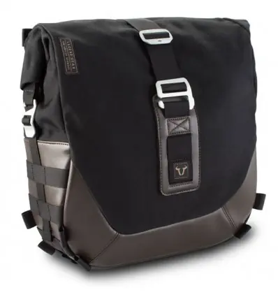 Borsa laterale SW-Motech Legend Gear LS2 da 13,5 lt in tessuto e pelle nera e marrone- Prezzo Di Fabbrica