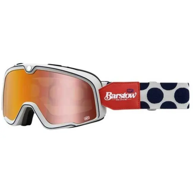 Spedito Oggi Occhiali da moto Barstow 100% Hayworth con elastico bianco e blu-