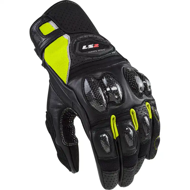 Spedizione Gratuita Guanti Pelle LS2 Spark 2 nero hv giallo-M