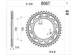 Professionale Corona Trasmissione in Acciaio OgniBene Passo 520 Z 45 Denti - 36.8067.045