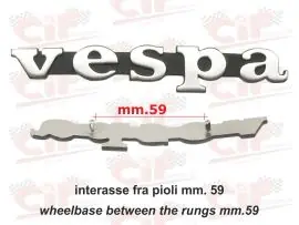 Spedizione Espresso TARGHETTA "VESPA" (INTERASSE FRA PIOLI mm. 59) X SCUDO ANTERIORE VESPA - CIF - 6101