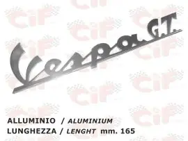 Novità TARGHETTA "VESPA GT" TRAFORATA (LUNGHEZZA mm. 165) PER SCUDO ANTERIORE VESPA - CIF - 5732-A
