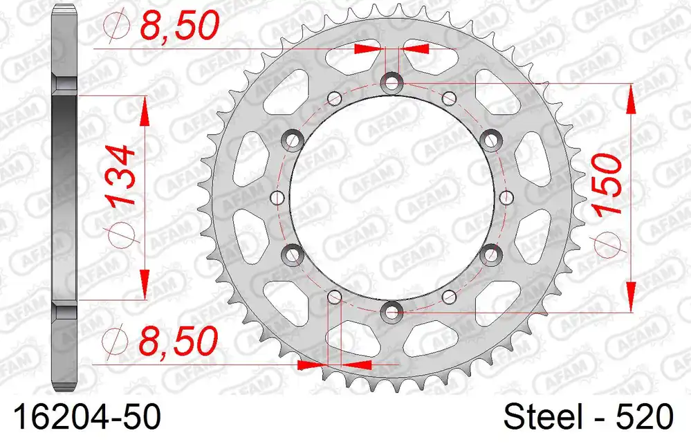 Corona AFAM 16204-50 in acciaio passo 520 KAWASAKI KX 125 1996 -2008 Pagamento Sicuro
