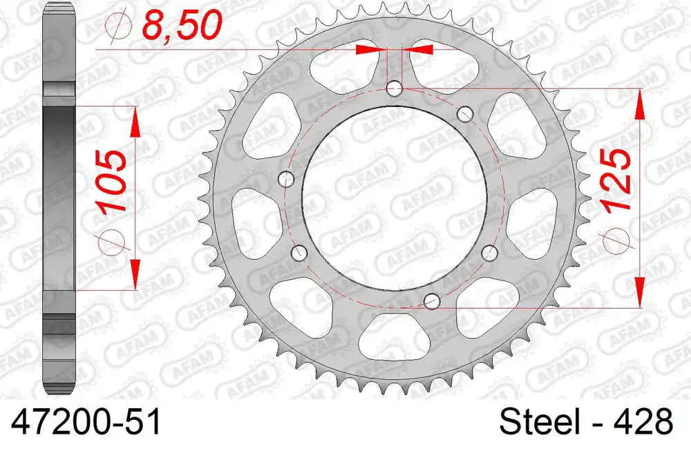 Corona AFAM 47200-51 in acciaio passo 428 DERBI 125 MULHACEN 2007 -2010 Soddisfatti O Rimborsati