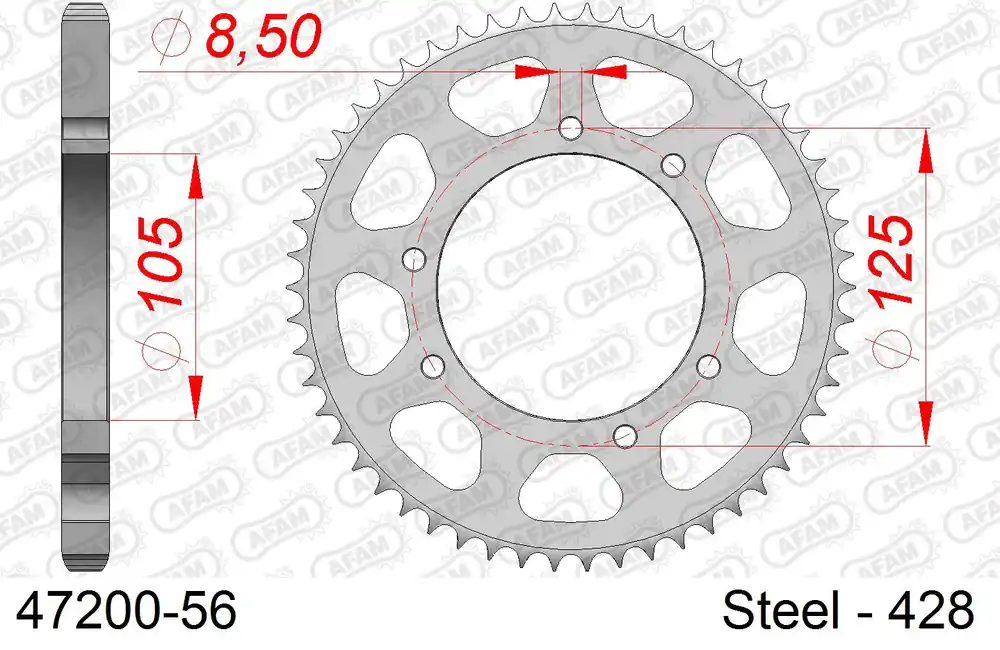 Corona AFAM 47200-56 in acciaio passo 428 DERBI DRD 125 R SENDA 2010 -2013 Direttamente Dal Produttore
