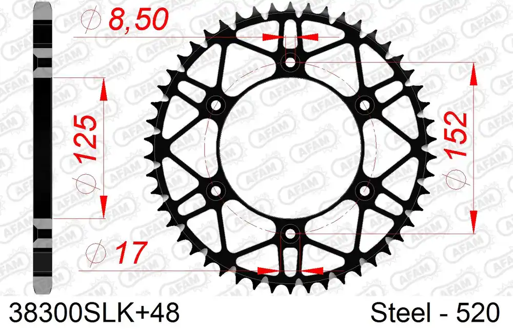 Corona AFAM 38300SLK+48 in acciaio passo 520 BETA 250 X-TRAINER 2019 Offerta Limitata