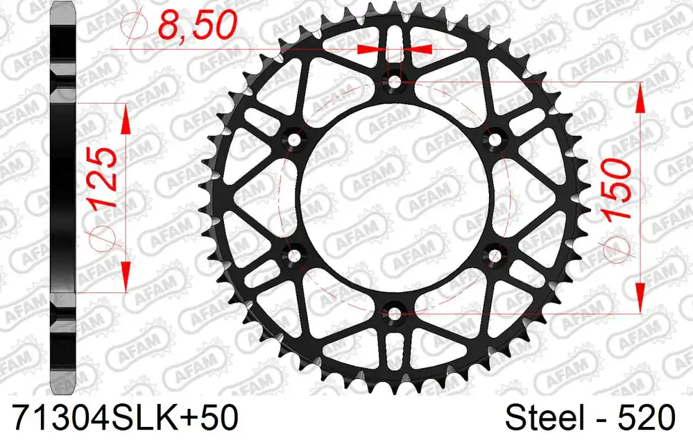 Direttamente Dal Produttore Corona AFAM 71304SLK+50 in acciaio passo 520 GAS-GAS EC 250 2021 -2023