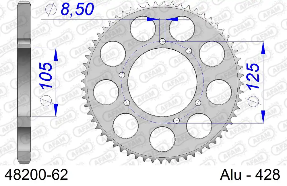Promozione Esclusiva Corona AFAM 48200-62 in all. passo 428 HM-HONDA CRE F 125 BAJA 4T 2011 -2016