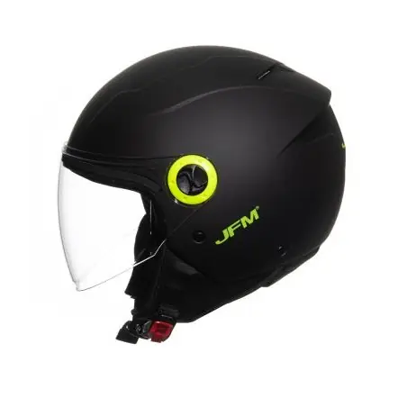 CASCO JFM DEMI JET VISIERA LUNGA NERO OPACO CON COVER VITI E LOGO GIALLO Miglior Prezzo